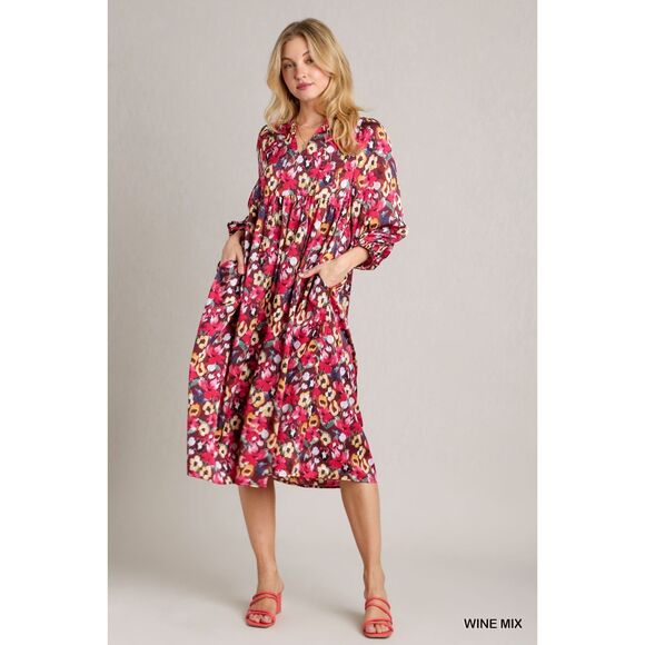 Umgee NWT Boutique Gypsy Boho Floral Impressionist Paint Dress S M L - Picture 2 of 10